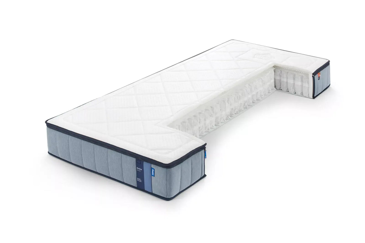 Doorsnede van een Auping Evolve matras met pocketveren en comfortlagen