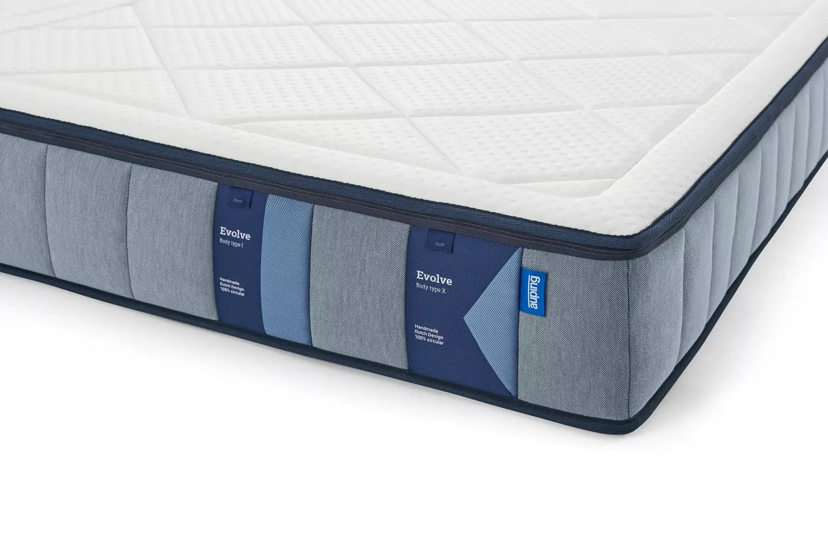 Zijkant van een Auping Evolve matras met de labels voor ondersteuningstype I en X