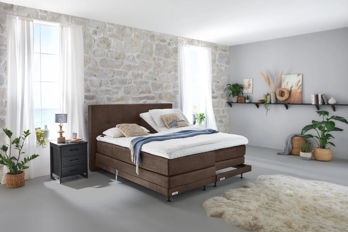 Elektrisch verstelbare Caresse boxspring 7000 in bruine stof