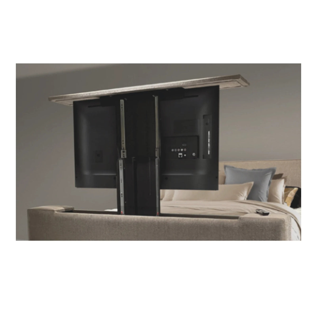 Caresse TV-lift voetbord, achteraanzicht van televisie en liftmechanisme