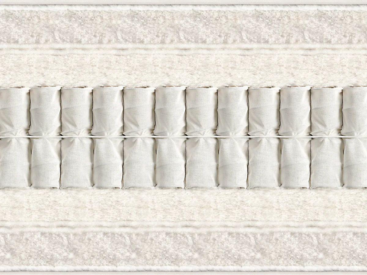 Doorsnede van het Vispring Marquess Superb matras met twee lagen handgeneste pocketveren en natuurlijke vullagen